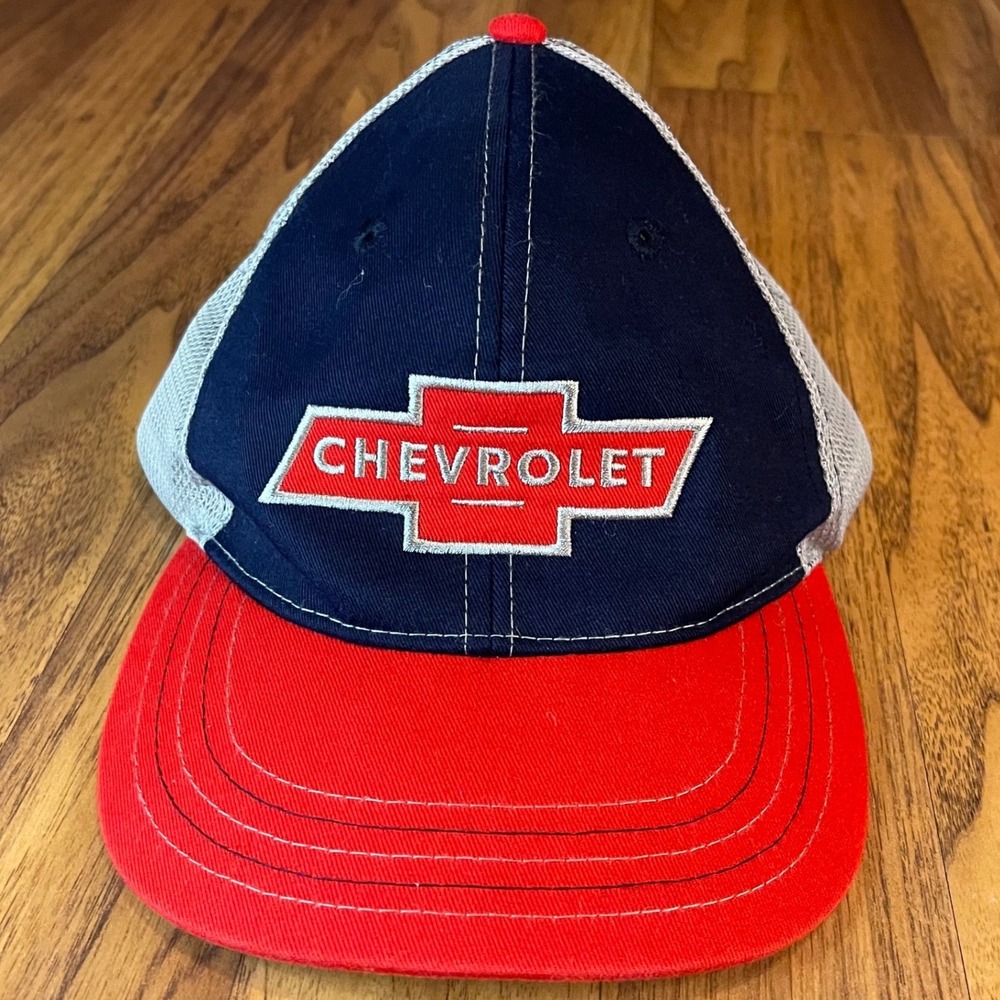 Chevrolet Trucker Hat Navy Red Grey Mesh Snapback Chevy Bowtie OSFM‎ Tee Luv